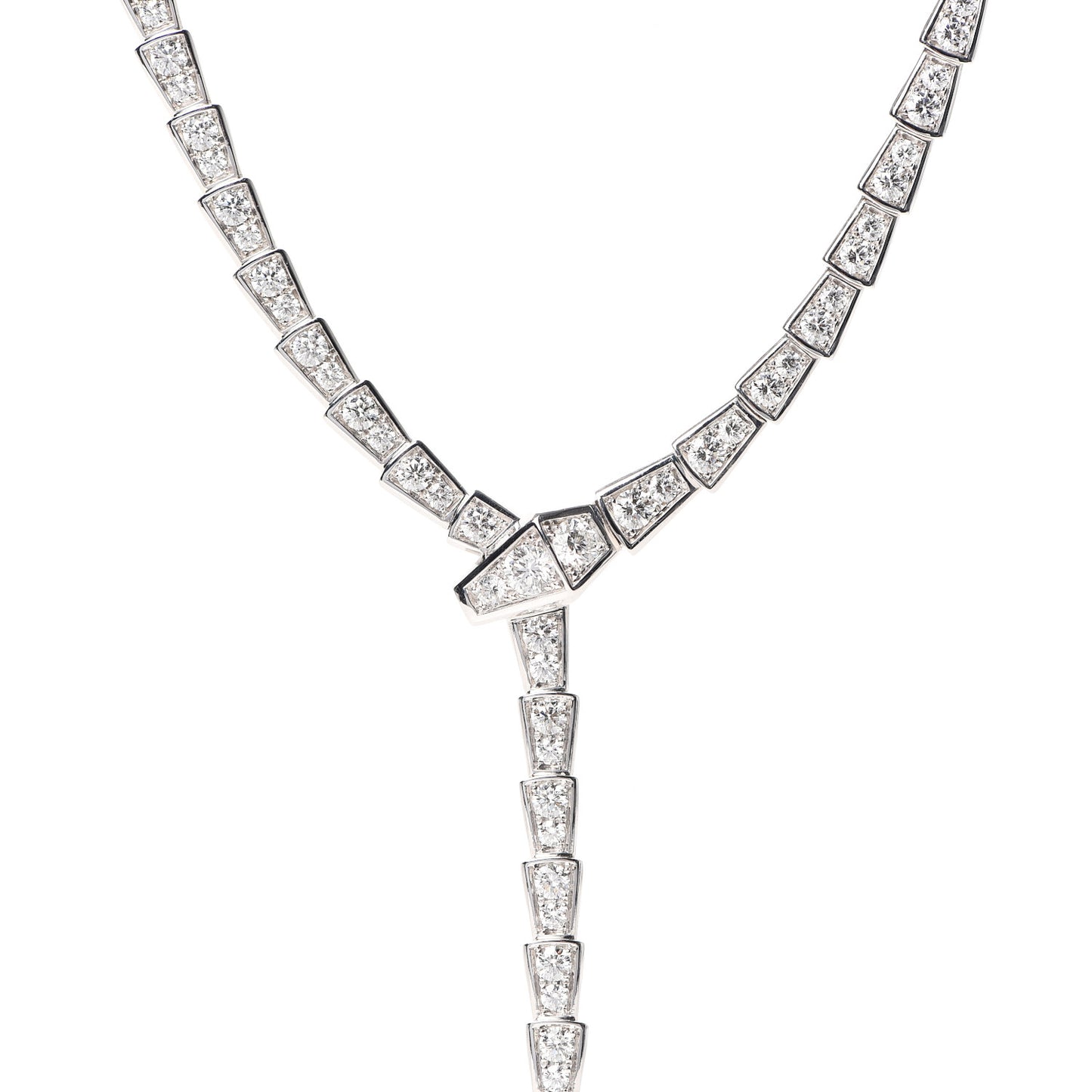 18K White Gold Diamond Serpenti Viper Slim Pave Necklace