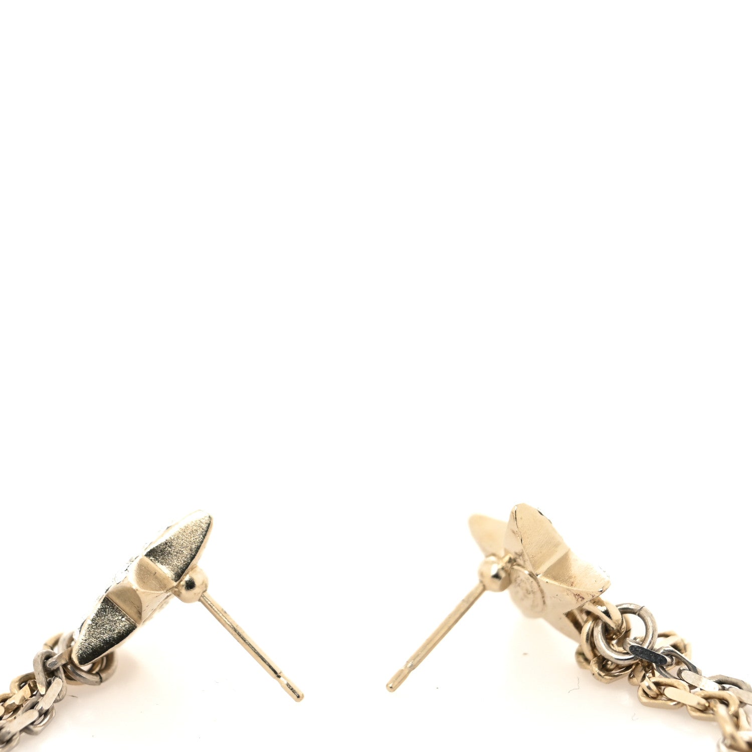 Chanel Crystal CC Star Moon Dangle Earrings Silver Gold 3 of 4