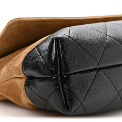 Chanel Suede Calfskin Shiny Lambskin Quilted Coco Base Flap Top Handle Bag  Beige Black 9 of 11