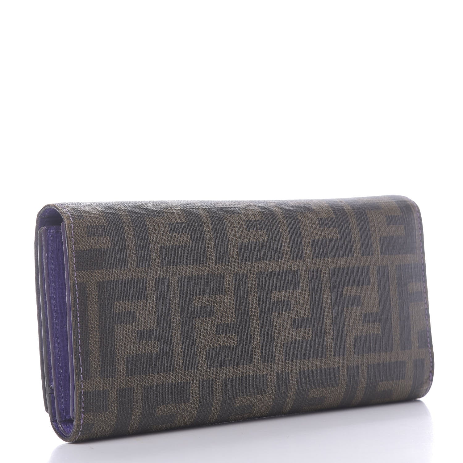 Fendi Zucca Spalmati Vitello Elite Continental Wallet Tobacco Viola 3 of 13