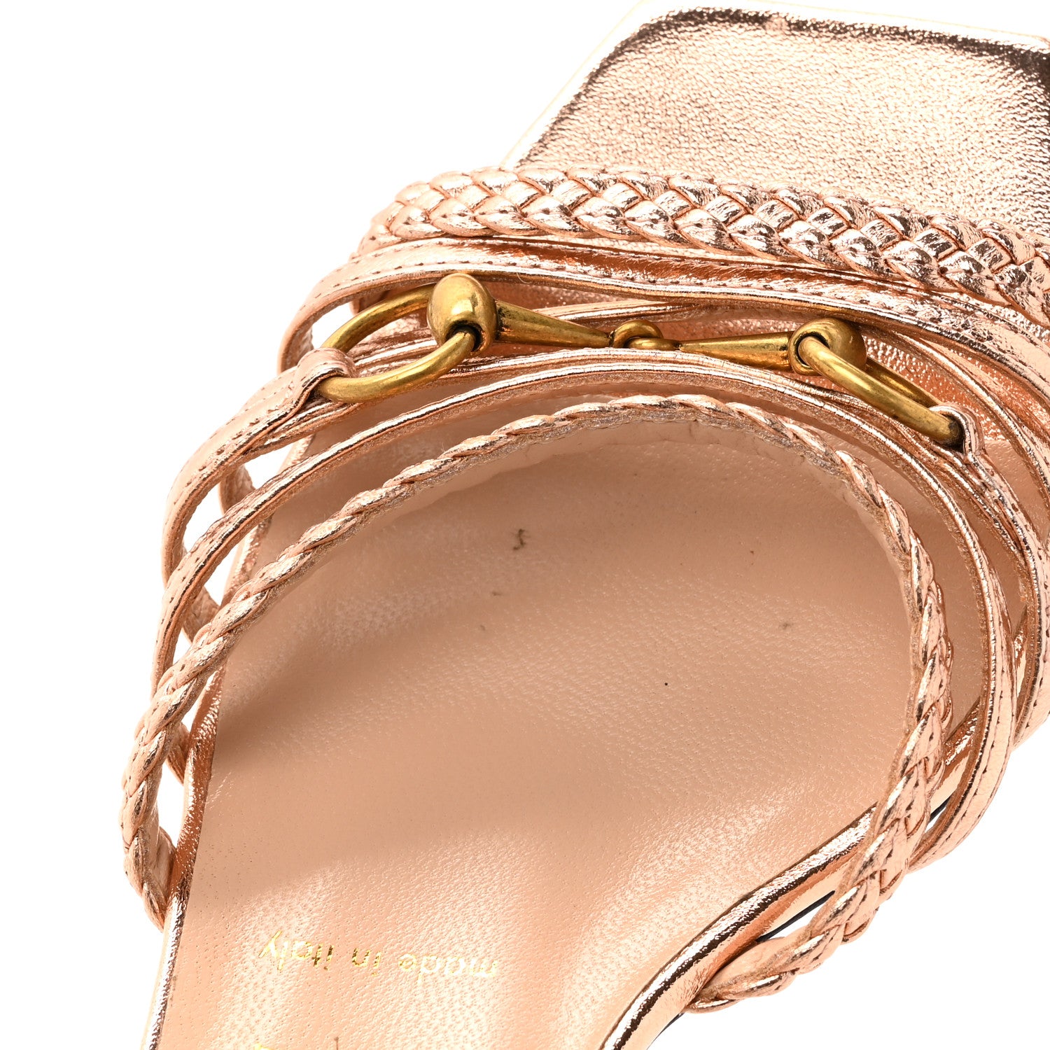 Gucci Metallic Nappa Braided Ketty Horsebit Sandals 36 Salmone 9 of 9