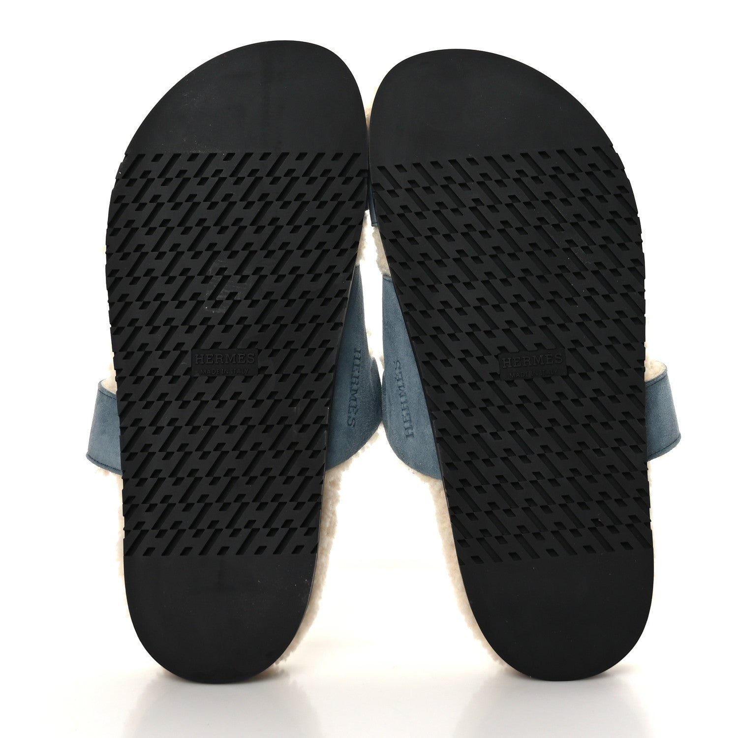 Hermes Suede Goatskin Woolskin Womens Chypre Sandals 38 Bleu Pinede Ecru 8 of 16