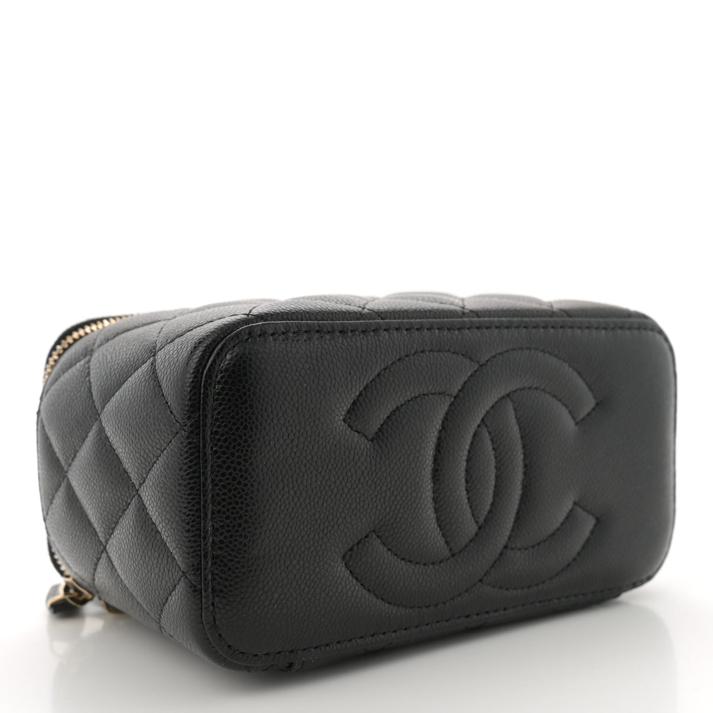 Caviar Quilted Small Vanity Case With Chain Black