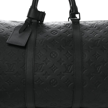 Louis Vuitton Calfskin Shadow Monogram Keepall Bandouliere 50 Black 6 of 9