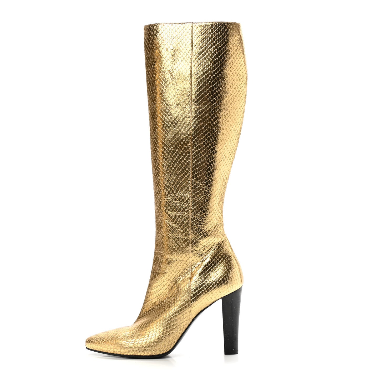 Metallic Calfskin Python Embossed Tall Boots 38 Gold