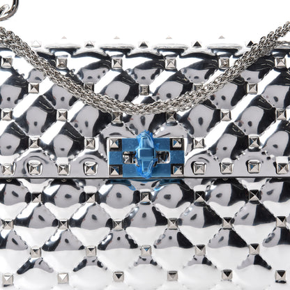 Valentino Garavani Metallic Patent Quilted Medium Rockstud Spike Shoulder Bag Silver 9 of 9