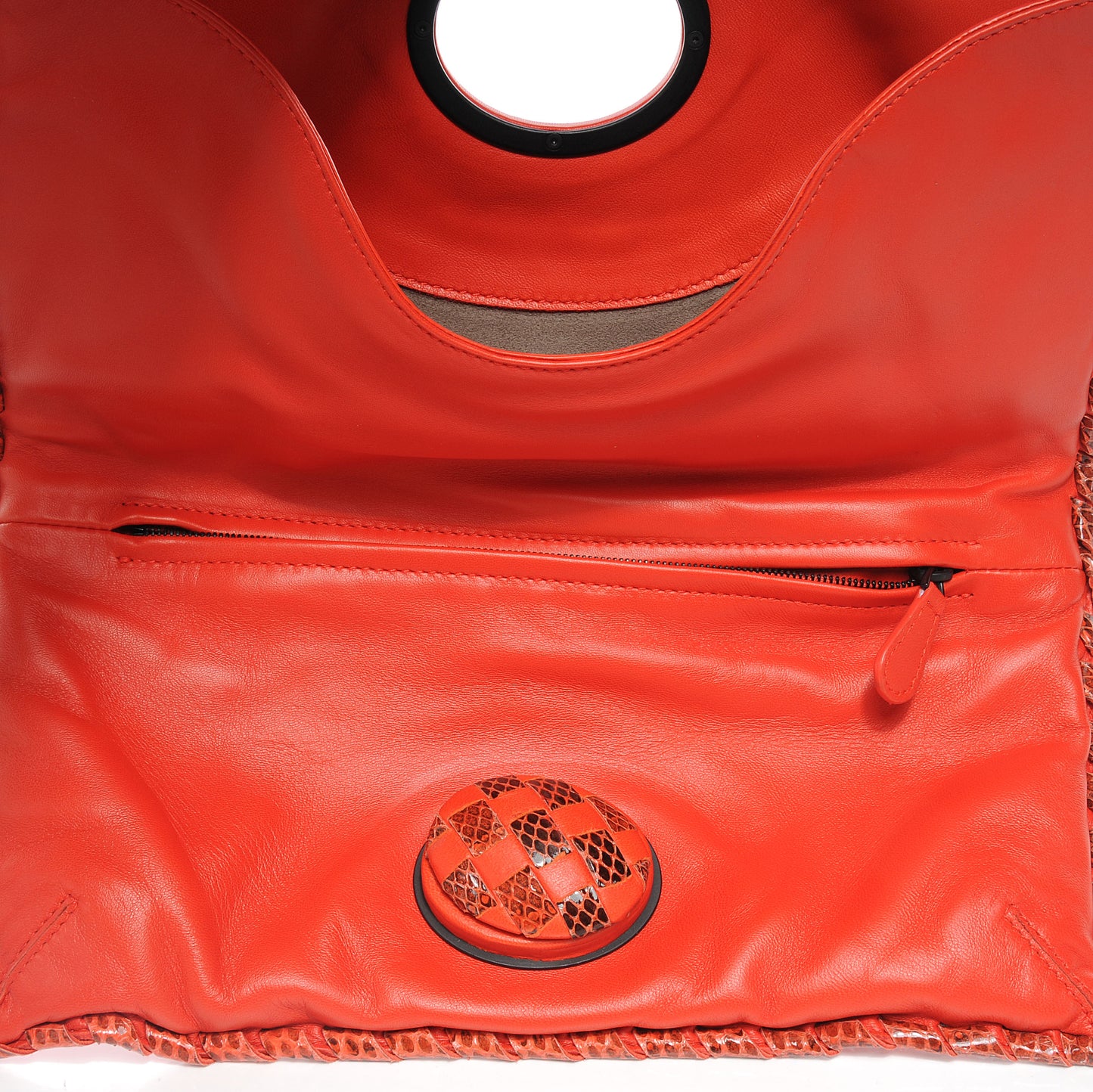 Snakeskin Intrecciato Turnlock Clutch Fire Red