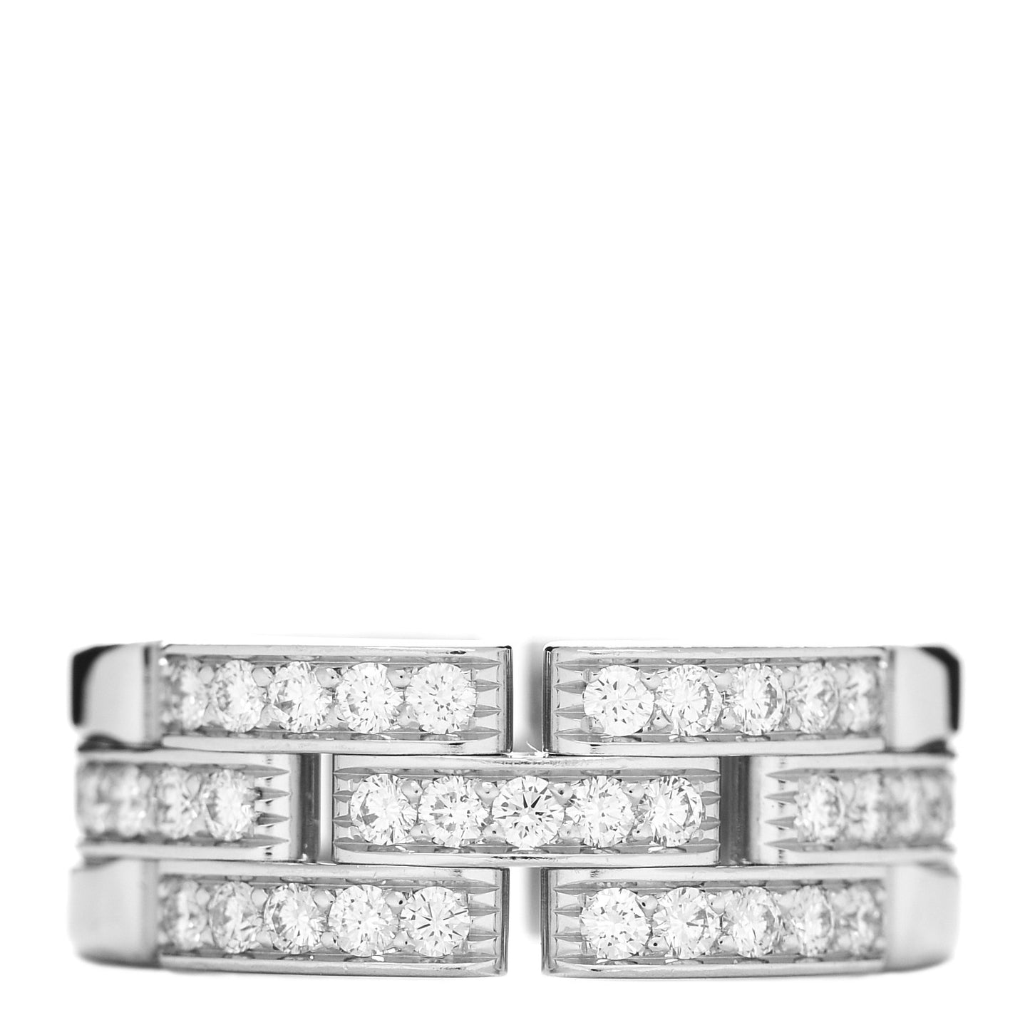 18K White Gold Diamond Maillon Panthere 3 Half Rows Paved Ring 54 6.75
