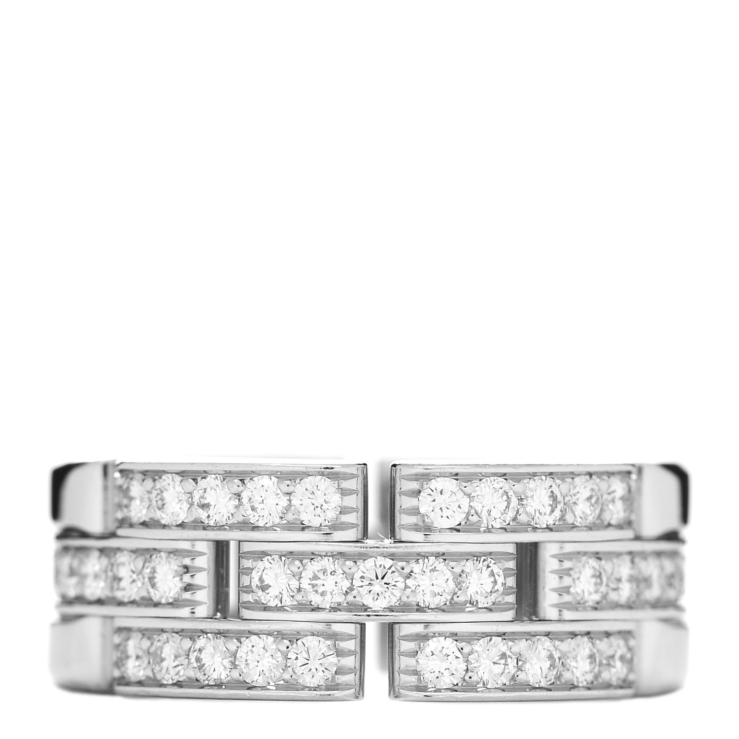Cartier 18K White Gold Diamond Maillon Panthere 3 Half Rows Paved Ring 54 6.75 1 of 4