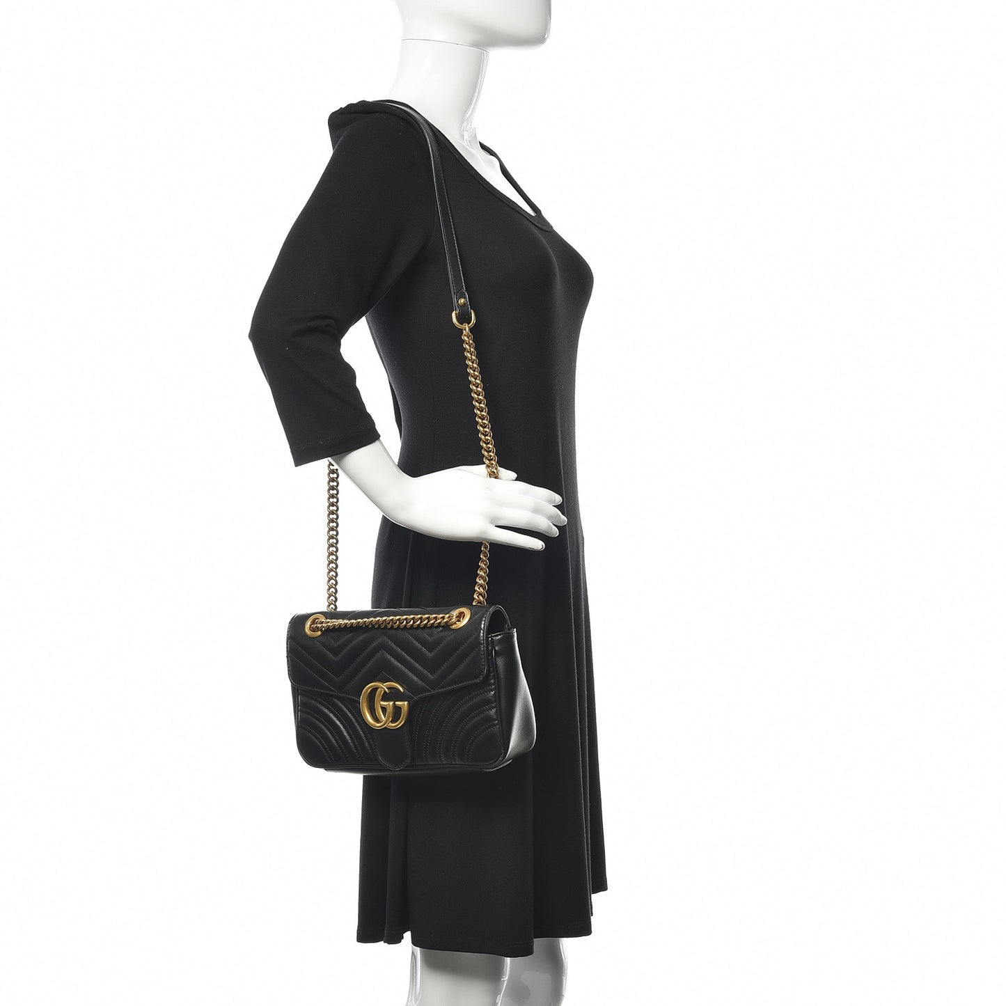 Calfskin Matelasse Small GG Marmont Shoulder Bag Black