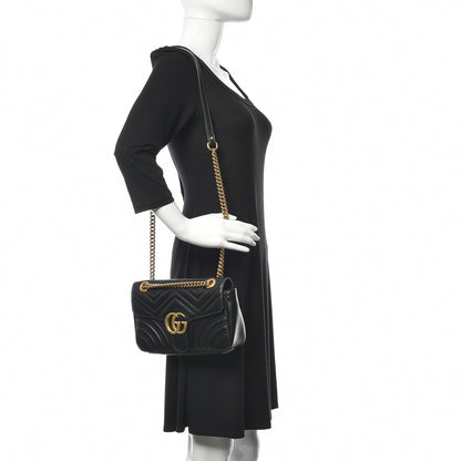 Gucci Calfskin Matelasse Small GG Marmont Shoulder Bag Black 2 of 11