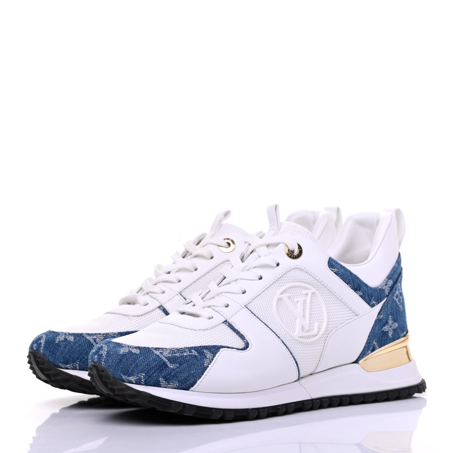 Calfskin Monogram Denim Run Away Sneakers 38 White