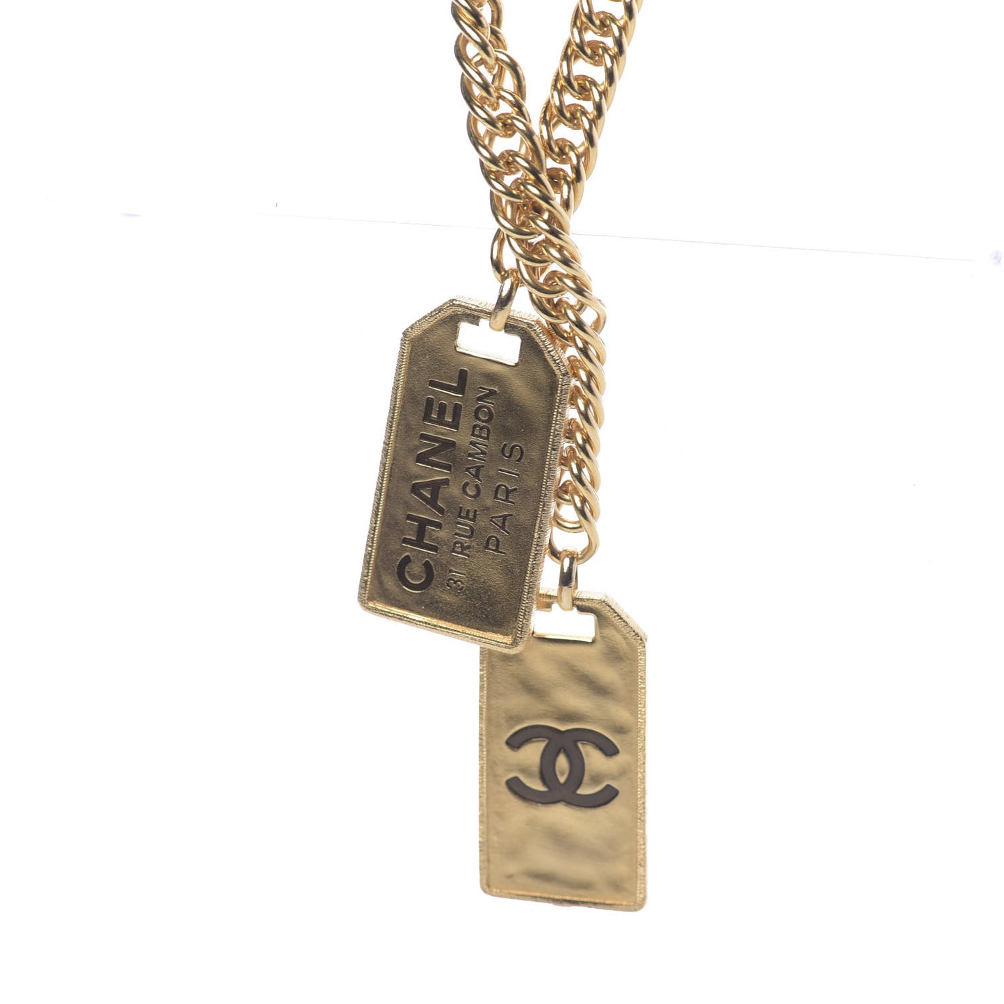 Metal ID Dog Tag Charm Necklace Gold