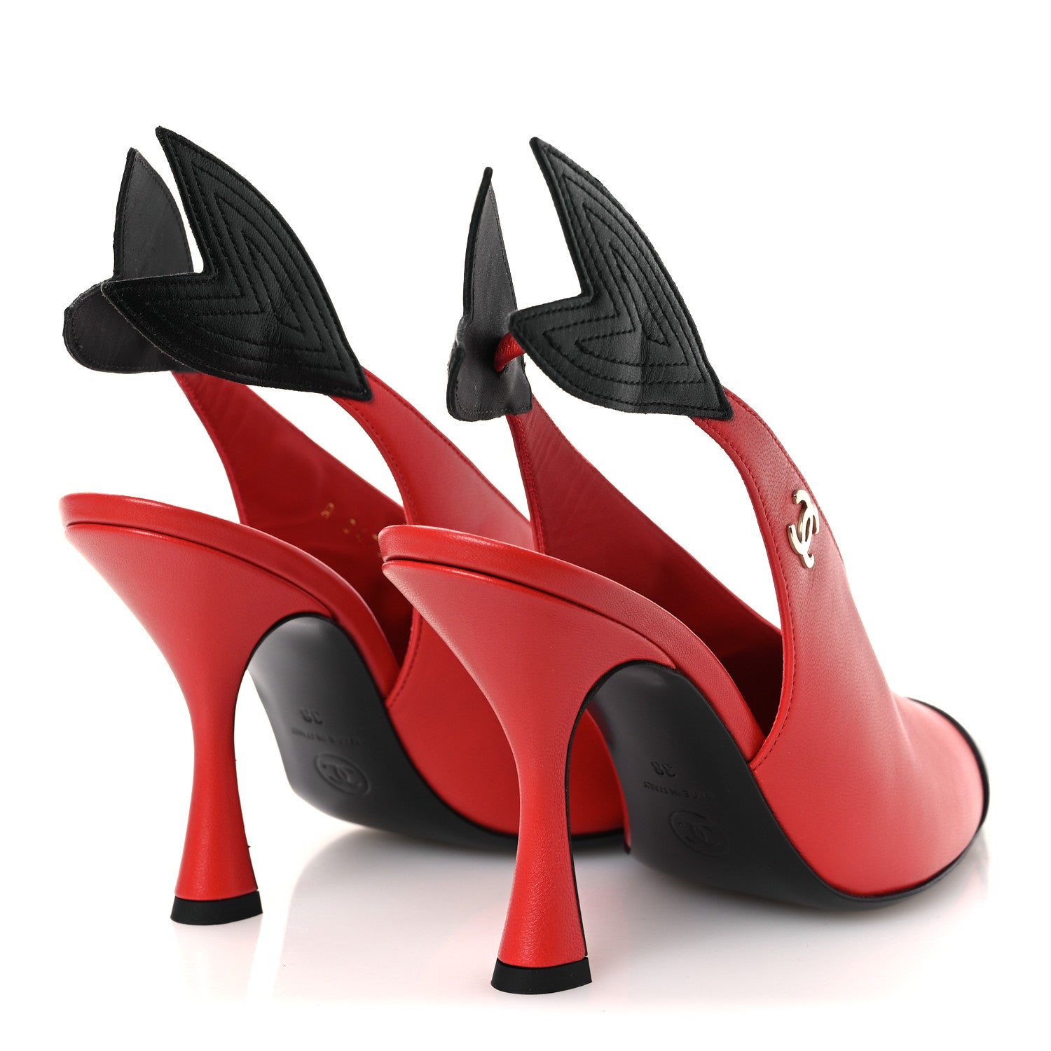 Chanel Lambskin Slingback Pumps 38 Red Black 5 of 11