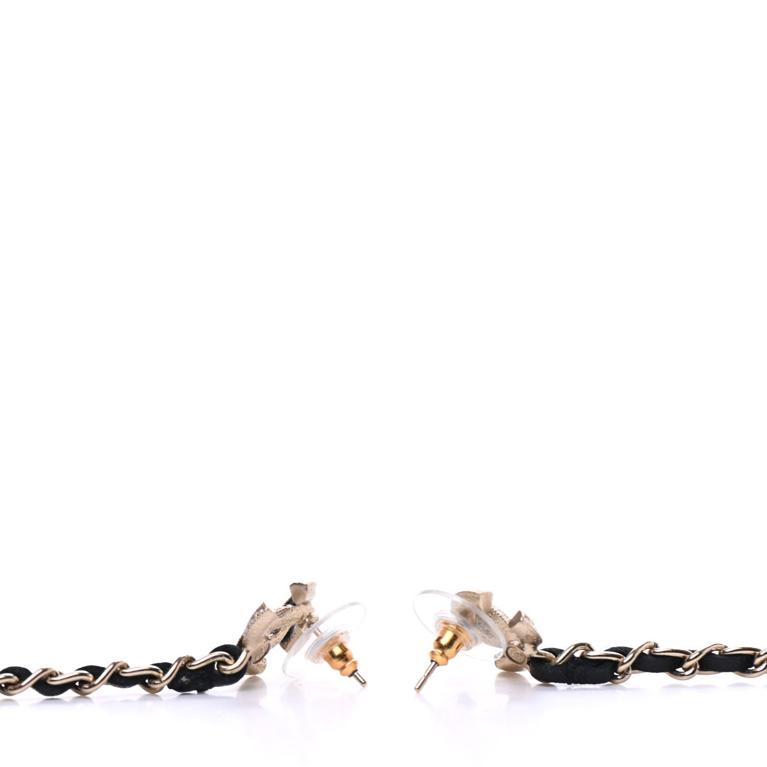 Chanel Pearl Calfskin Chain Long Earrings Gold Black 3 of 5
