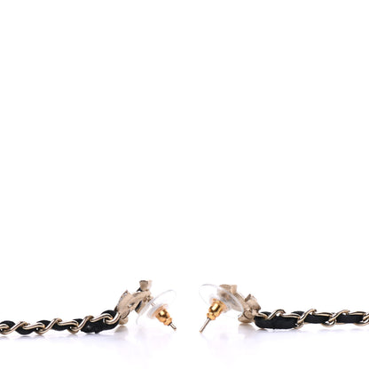 Chanel Pearl Calfskin Chain Long Earrings Gold Black 3 of 5