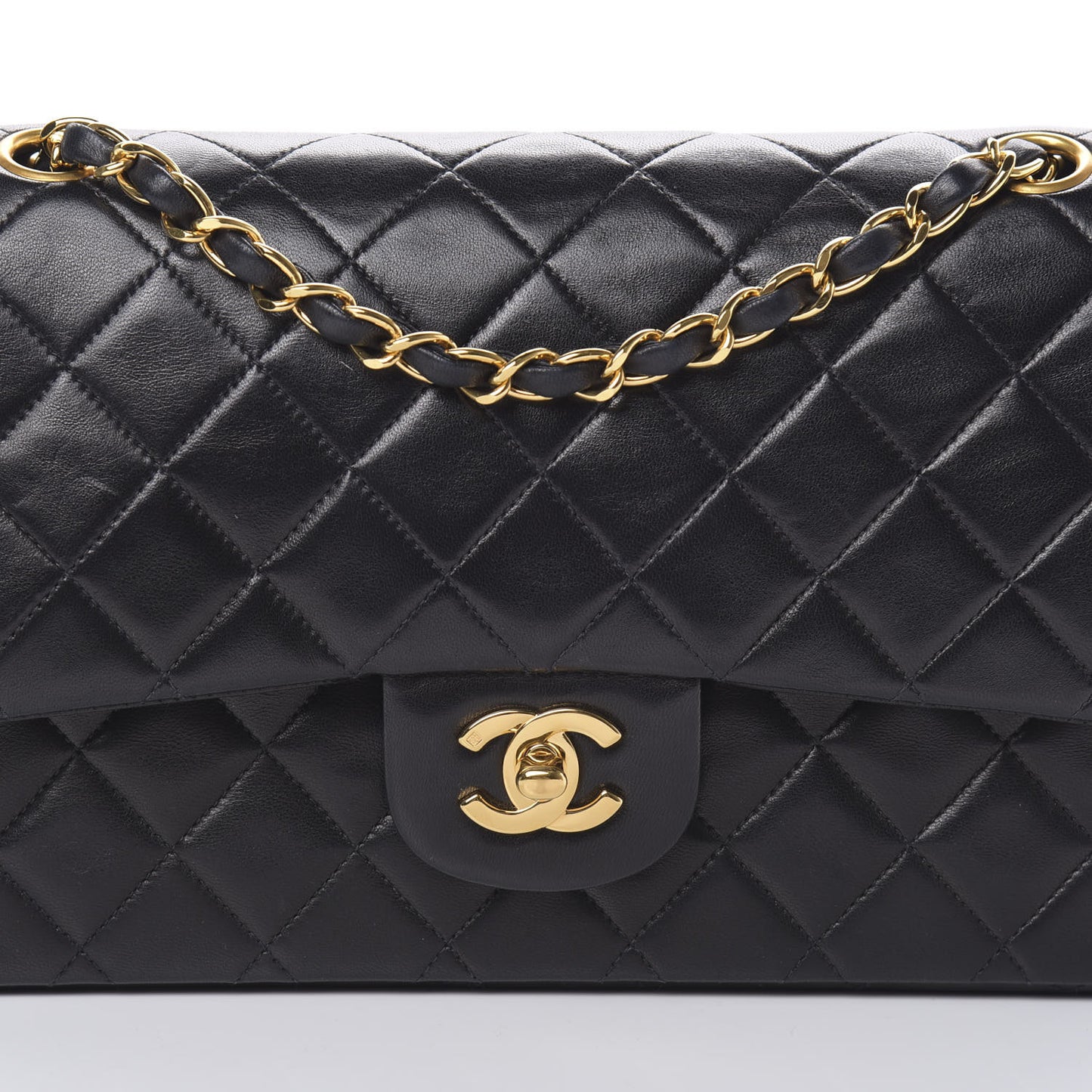 Lambskin Quilted Medium Double Flap Black