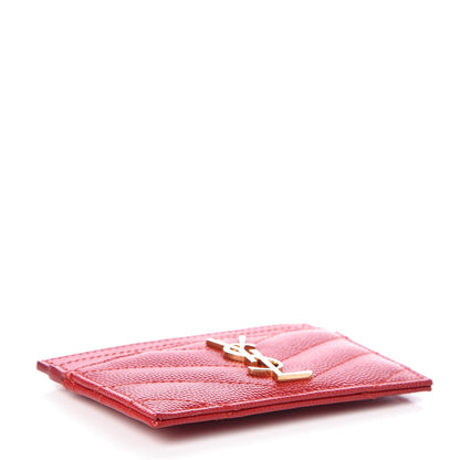 Saint Laurent Grain De Poudre Matelasse Chevron Monogram Credit Card Case New Red 4 of 8