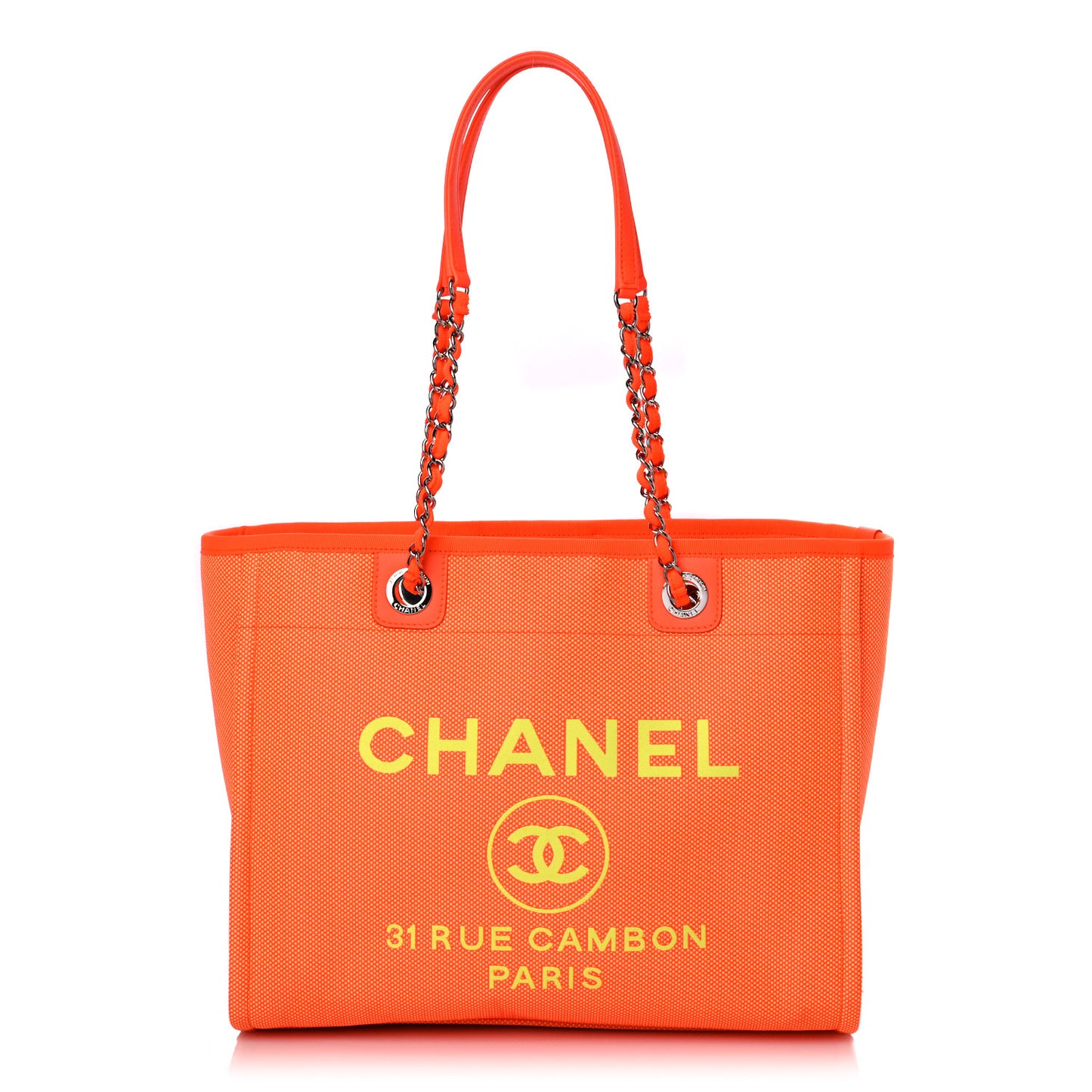 Mixed Fibers Calfskin Small Deauville Tote Orange Yellow