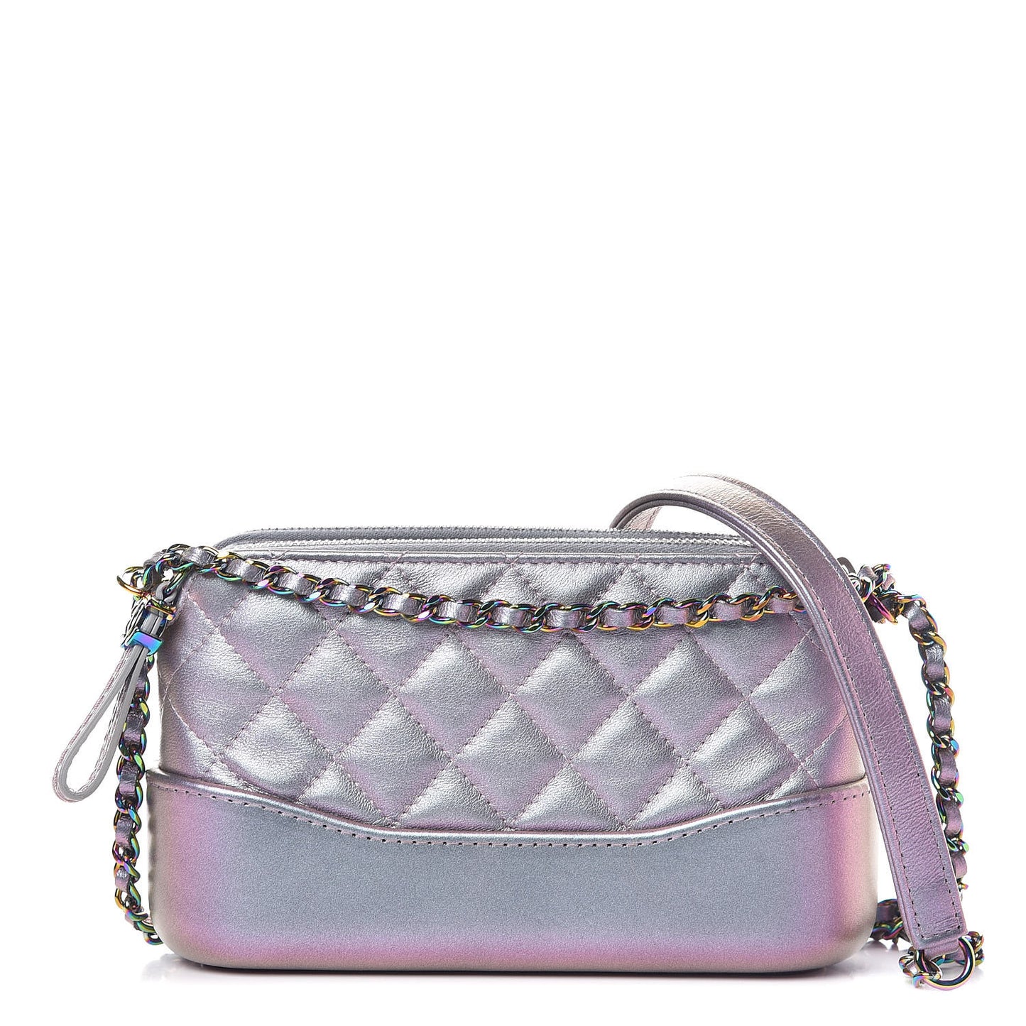 Iridescent Lambskin Calfskin Quilted Small Gabrielle Clutch With Chain Light Purple
