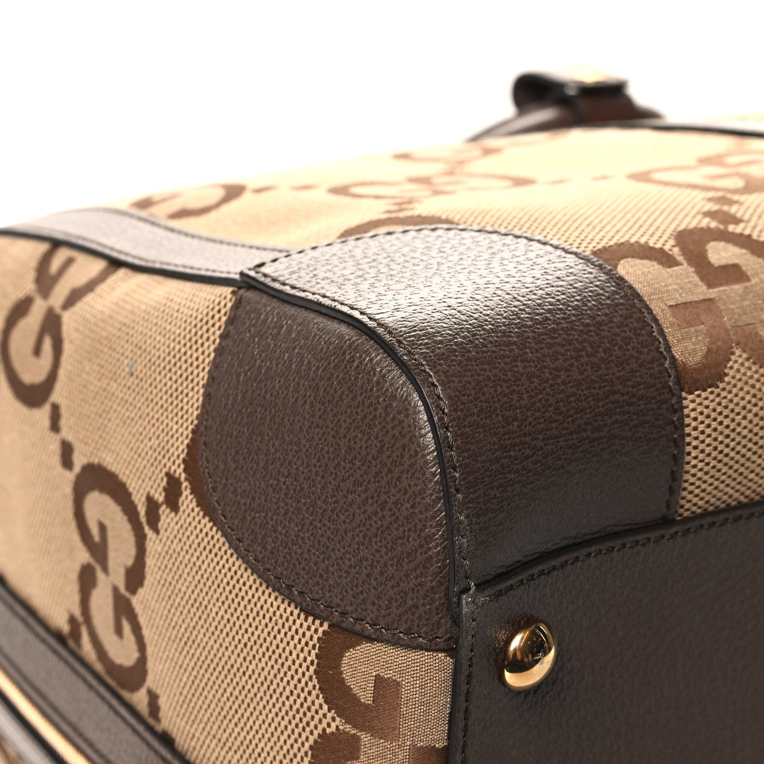 Gucci Monogram Jumbo GG Textured Dollar Calfskin Web Large Duffle Bag Camel Ebony 10 of 12