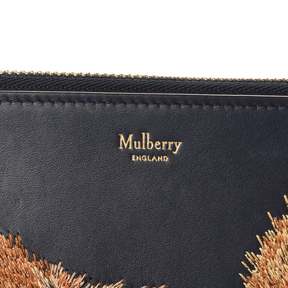 Mulberry Smooth Calfskin Squirrel Embroidered Zip Around Clutch Wallet Navy 7 of 7