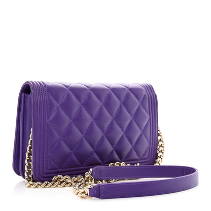 Chanel Lambskin Quilted Boy Wallet On Chain WOC Purple 3 of 13