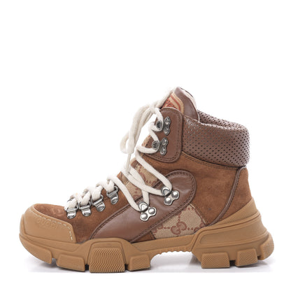 Gucci X SEGA Suede Calfskin GG Monogram Womens Flashtrek High-Top Sneakers 35 New Cuir Beige Ruggine 1 of 12
