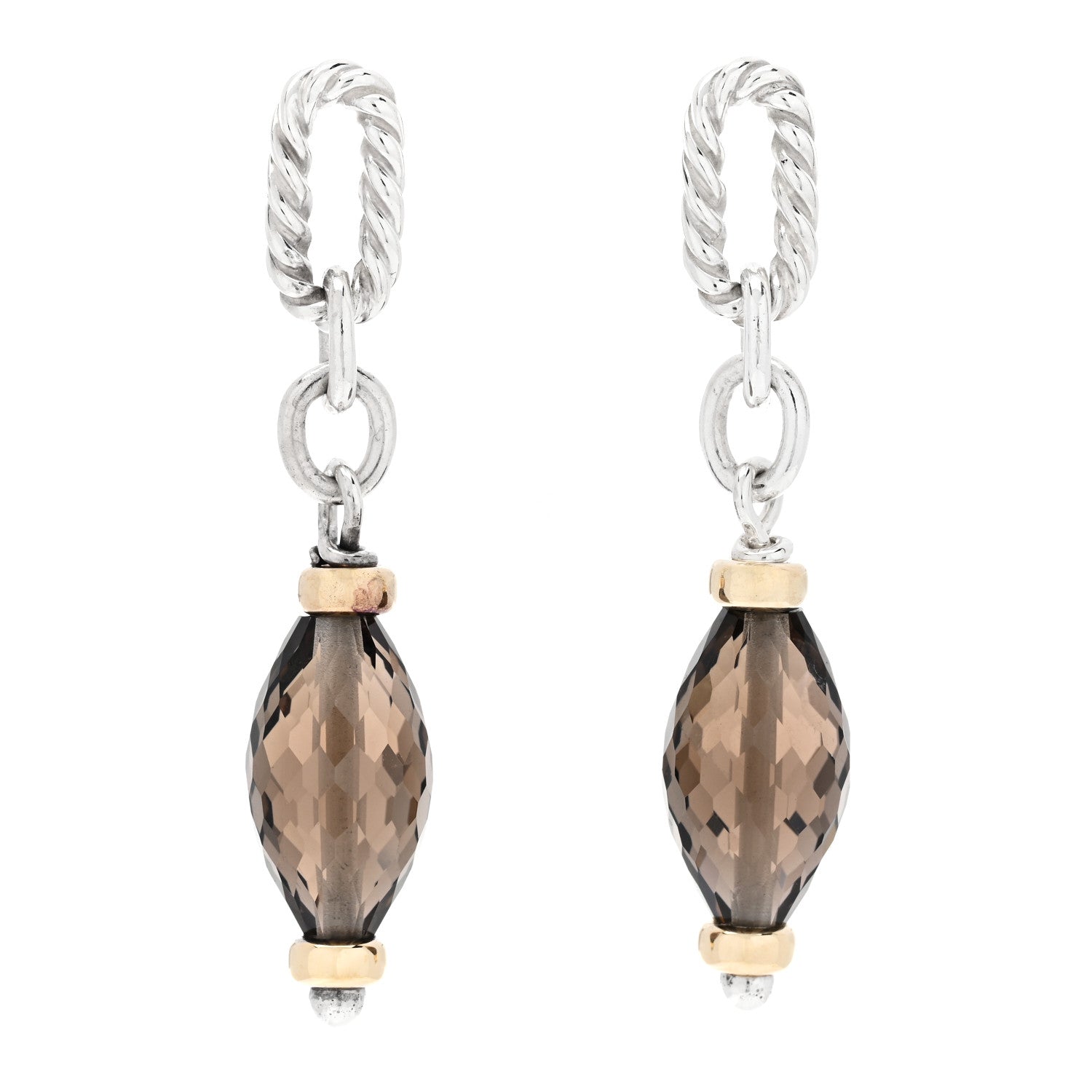 David Yurman Sterling Silver 18K Yellow Gold Smoky Quartz Figaro Earrings 1 of 4