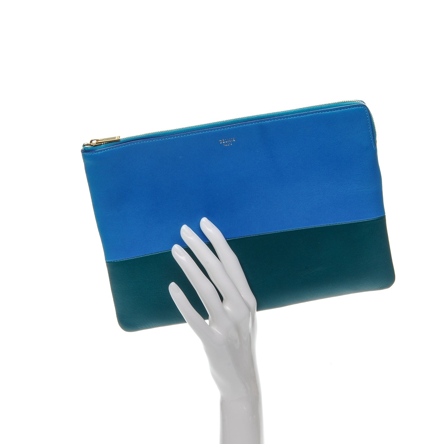 Celine Lambskin Bi-Color Solo Clutch Pouch Bright Blue Peacock 2 of 8