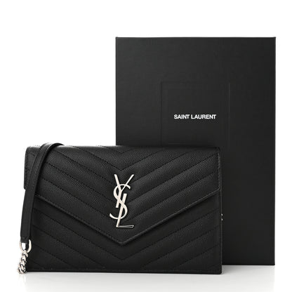 Saint Laurent Grain De Poudre Matelasse Chevron Monogram Envelope Chain Wallet Black 11 of 11