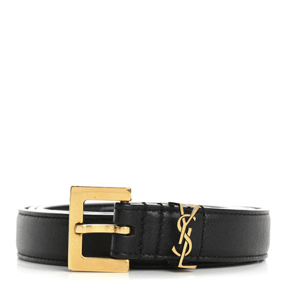Saint Laurent Smooth Calfskin Monogram Square Buckle Belt 85 34 Black 1 of 9