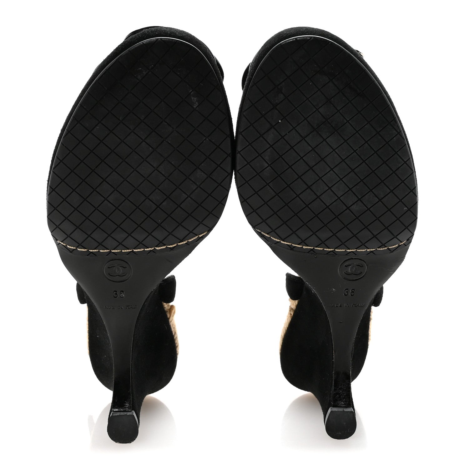 Chanel Velvet Patent Camellia Espadrilles Wedge Sandals 38 Black 6 of 8