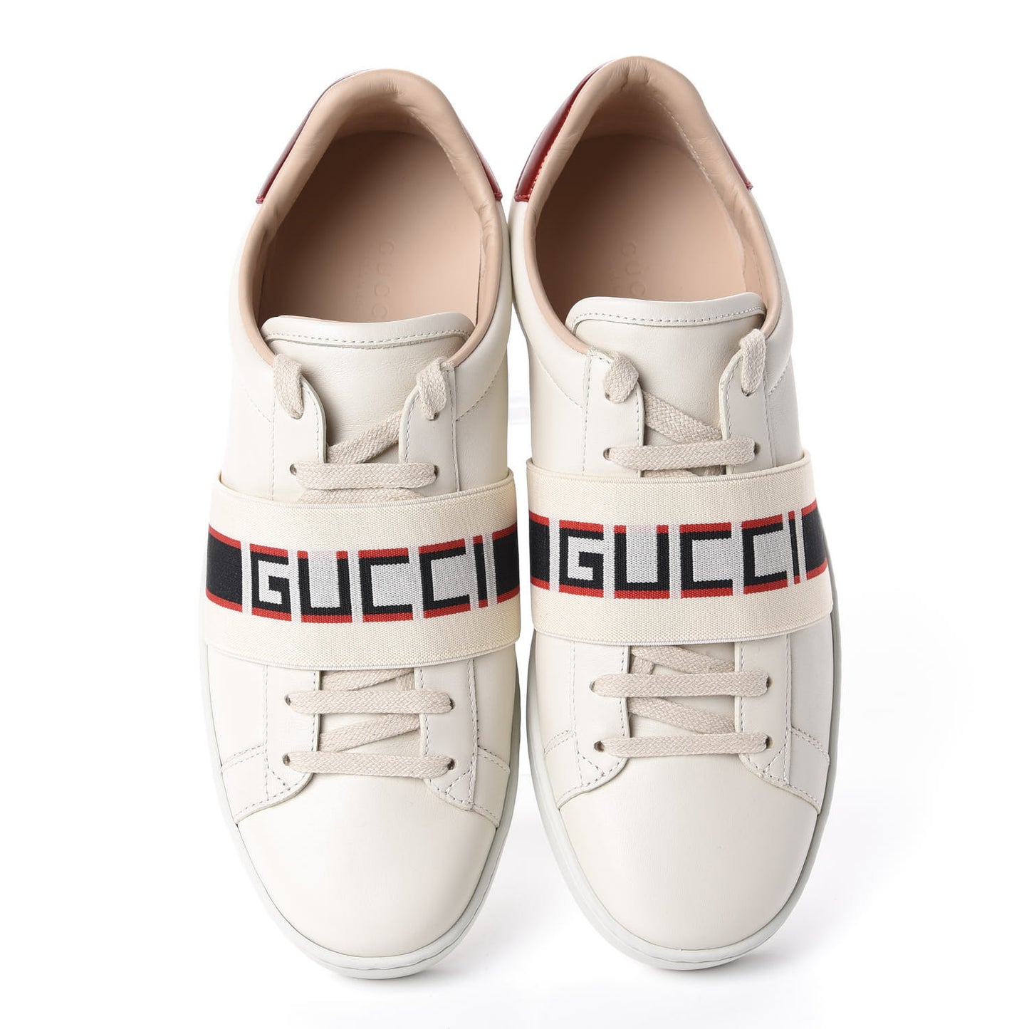Calfskin Stripe Womens New Ace Sneakers 39 New Mystic White Ecru Red Flame