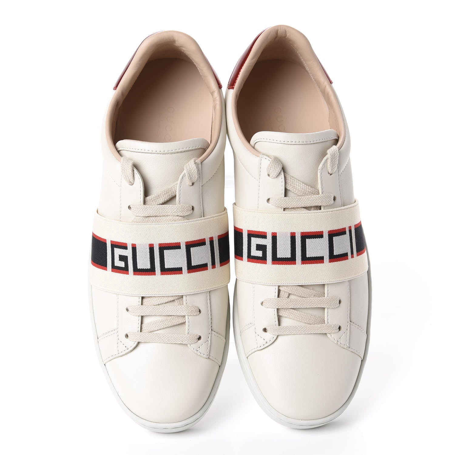 Gucci Calfskin Stripe Womens New Ace Sneakers 39 New Mystic White Ecru Red Flame 5 of 10