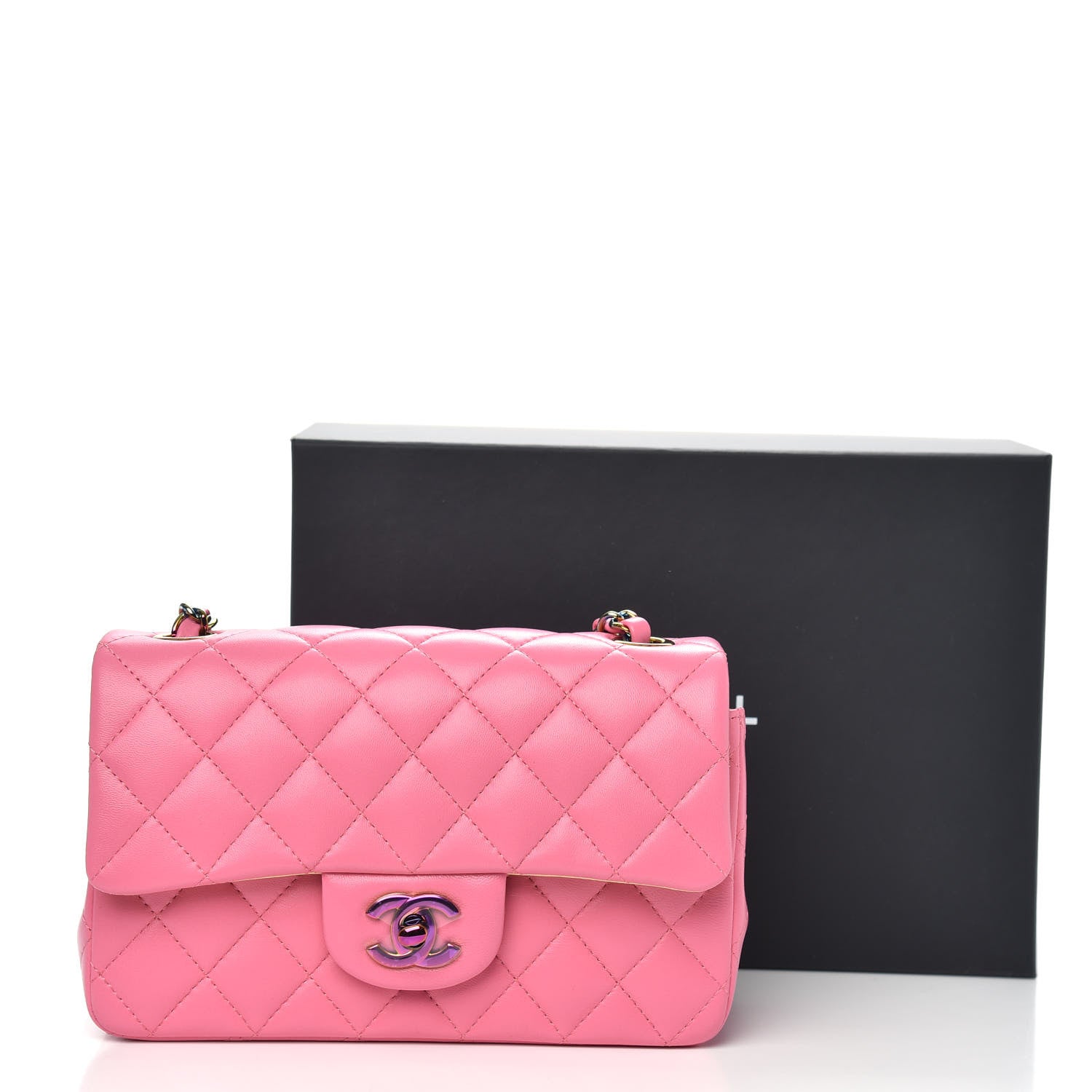 Chanel Lambskin Quilted Mini Rectangular Flap Pink Yellow 11 of 11