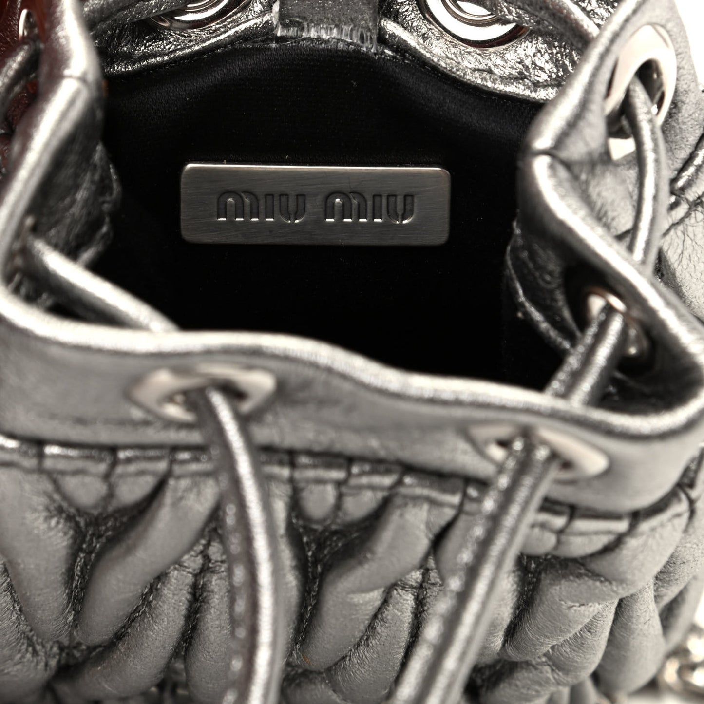 Metallic Nappa Matelasse Mini Bandoliera Cromo