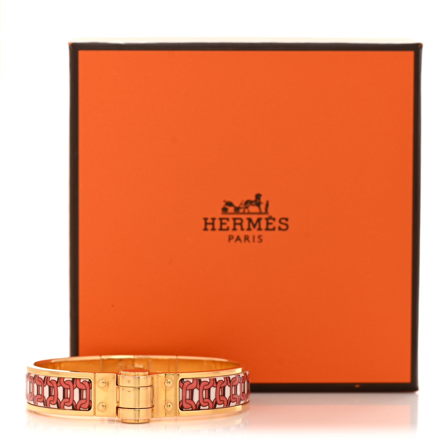 Hermes Enamel Printed Narrow Balades Equestres Positif Negatif Hinged Bracelet M 6 of 6