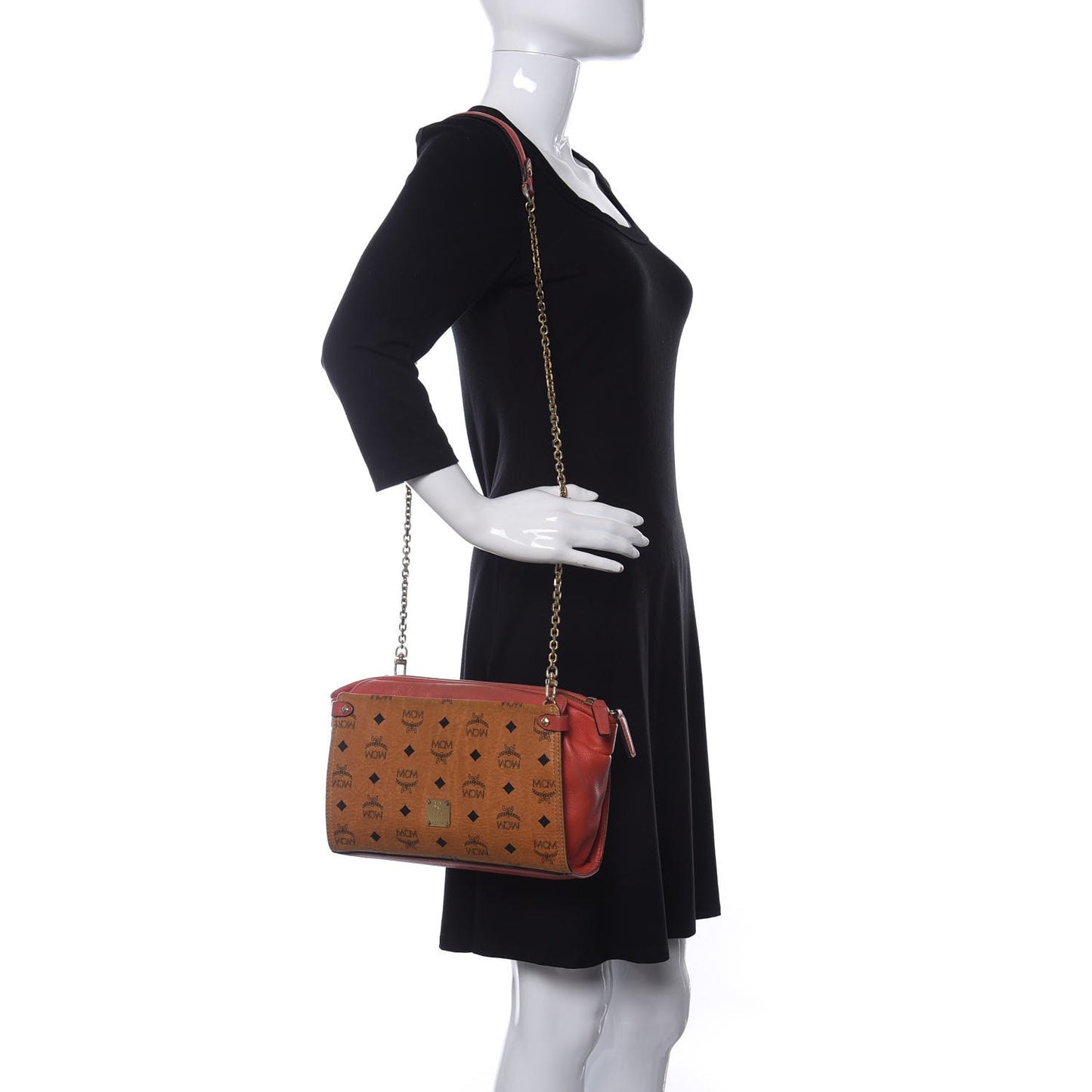 Visetos Bi-Color Chain Crossbody Bag Cognac Red