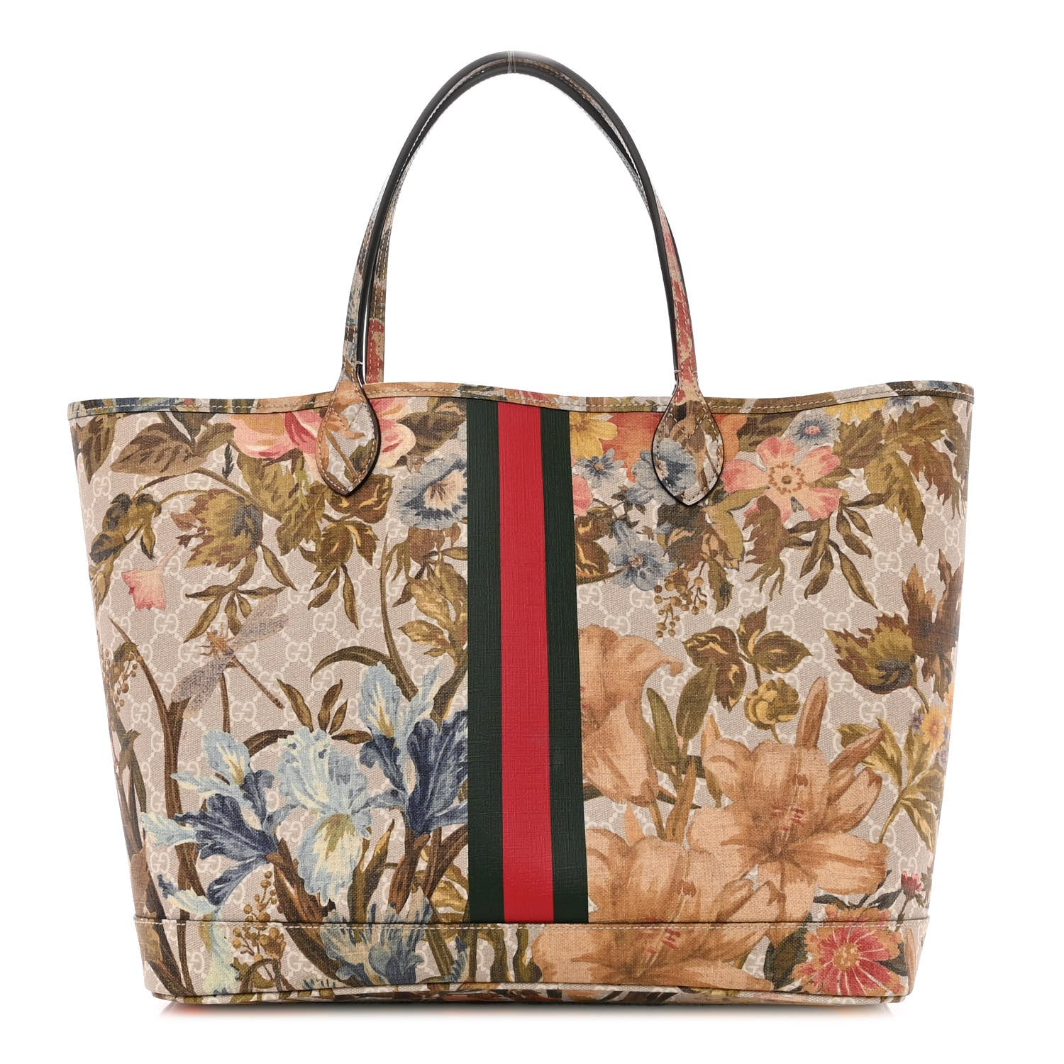 Gucci GG Supreme Monogram Water Flora Web Large Ophidia Tote Beige White Multicolor 3 of 12
