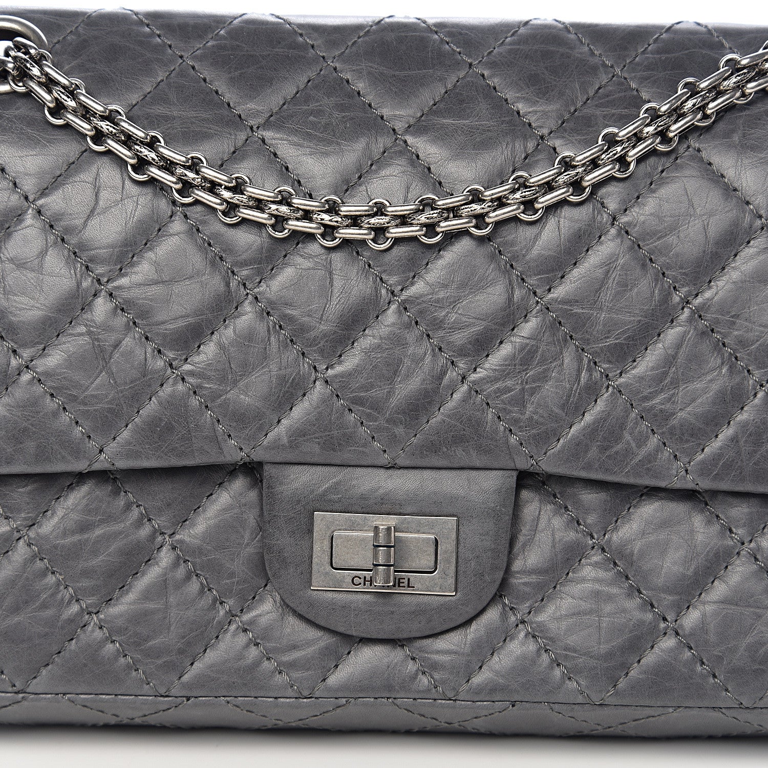 Chanel Aged Calfskin Quilted 50th Anniversary 2.55 Reissue 225 Flap Gris 10 of 11
