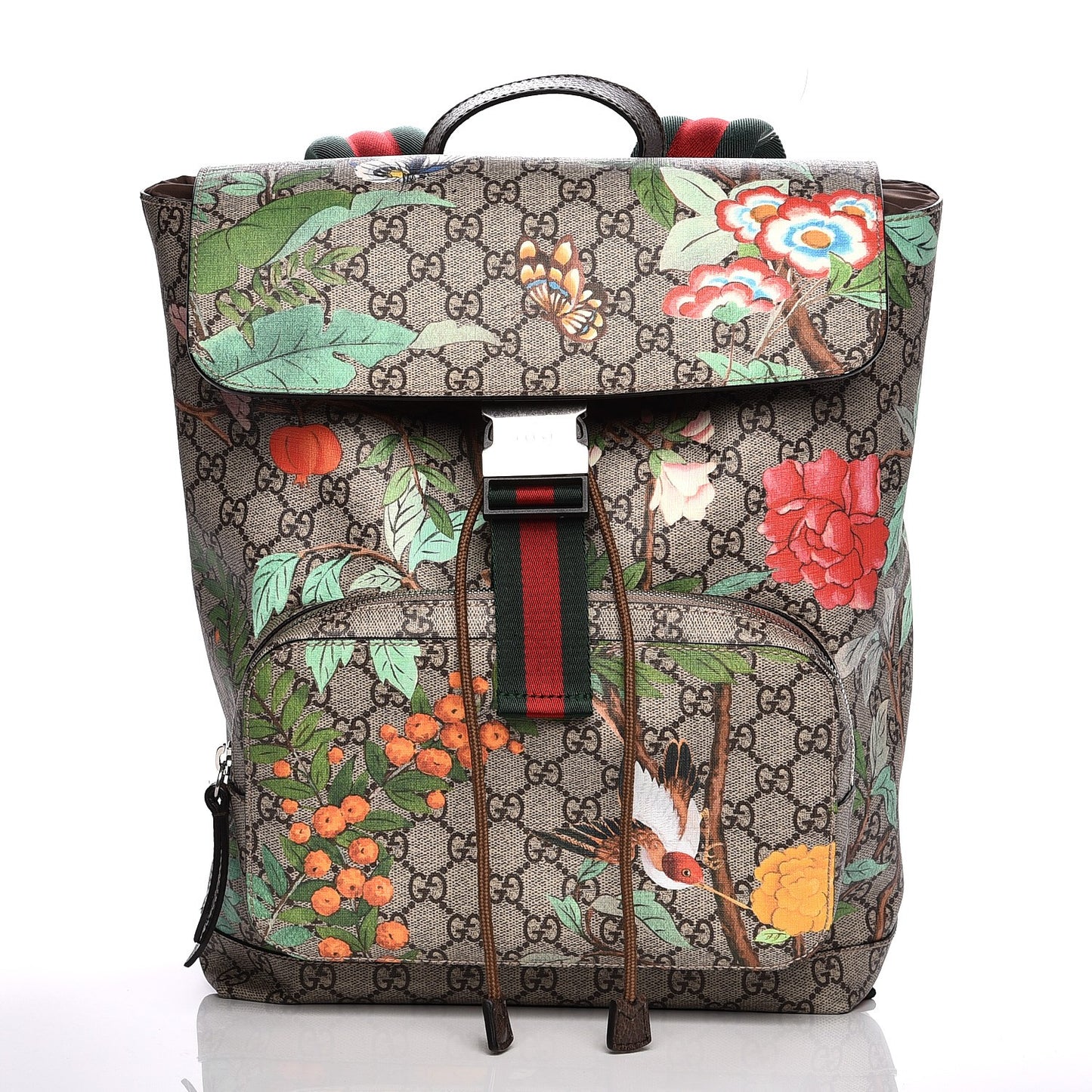 GG Supreme Monogram Tian Web Single Buckle Backpack Beige Multicolor New Acero