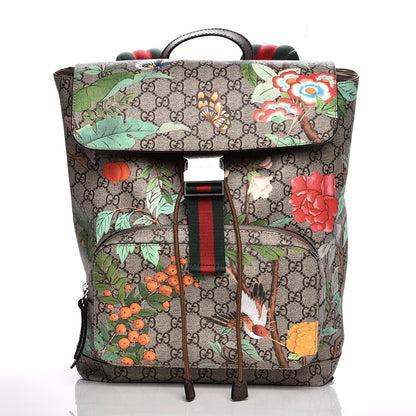 Gucci GG Supreme Monogram Tian Web Single Buckle Backpack Beige Multicolor New Acero 1 of 7