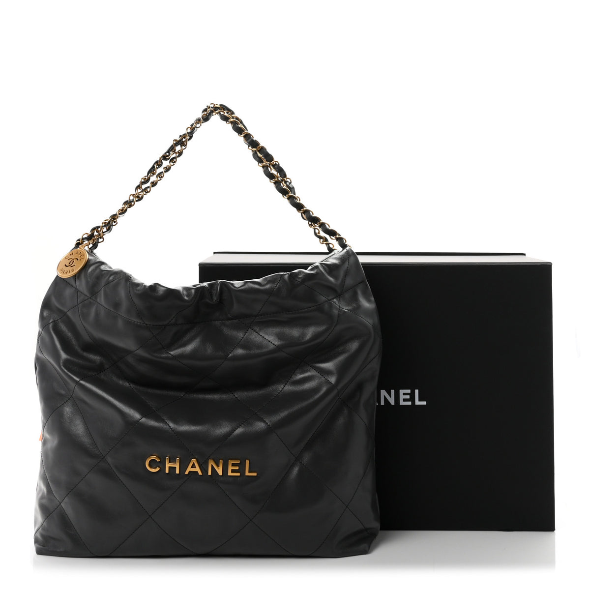 Shiny Calfskin Quilted Chanel 22 Dark Grey
