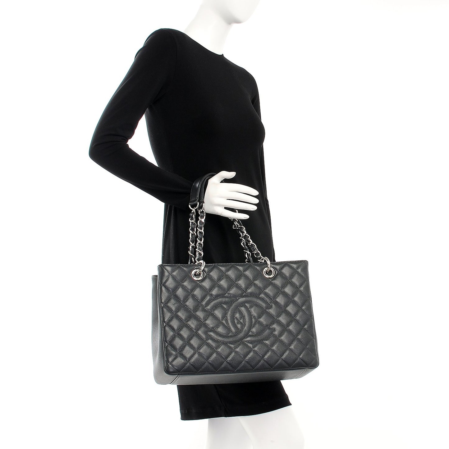 Caviar Quilted Grand Shopping Tote GST Dark Grey