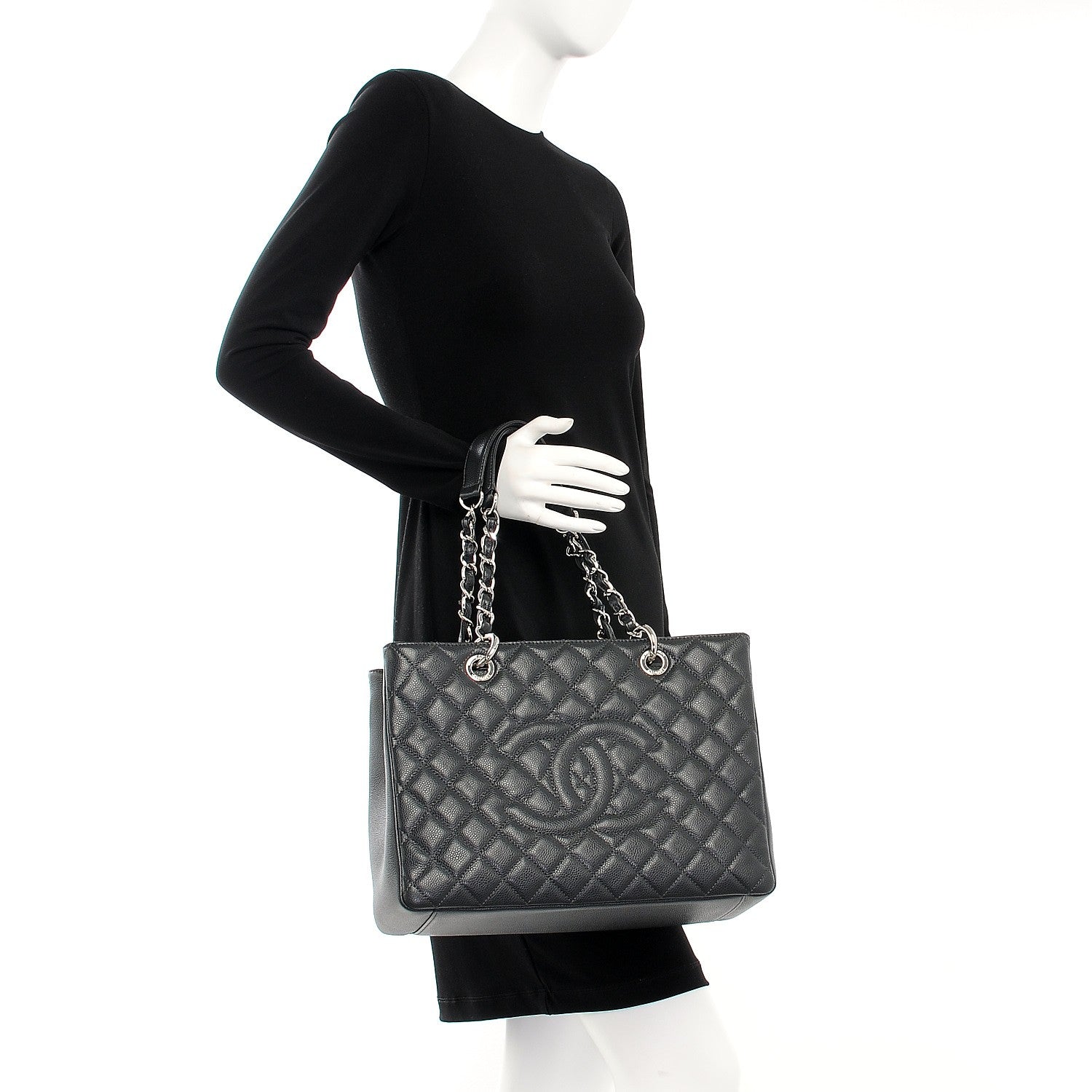 Chanel Caviar Quilted Grand Shopping Tote GST Dark Grey 2 of 8