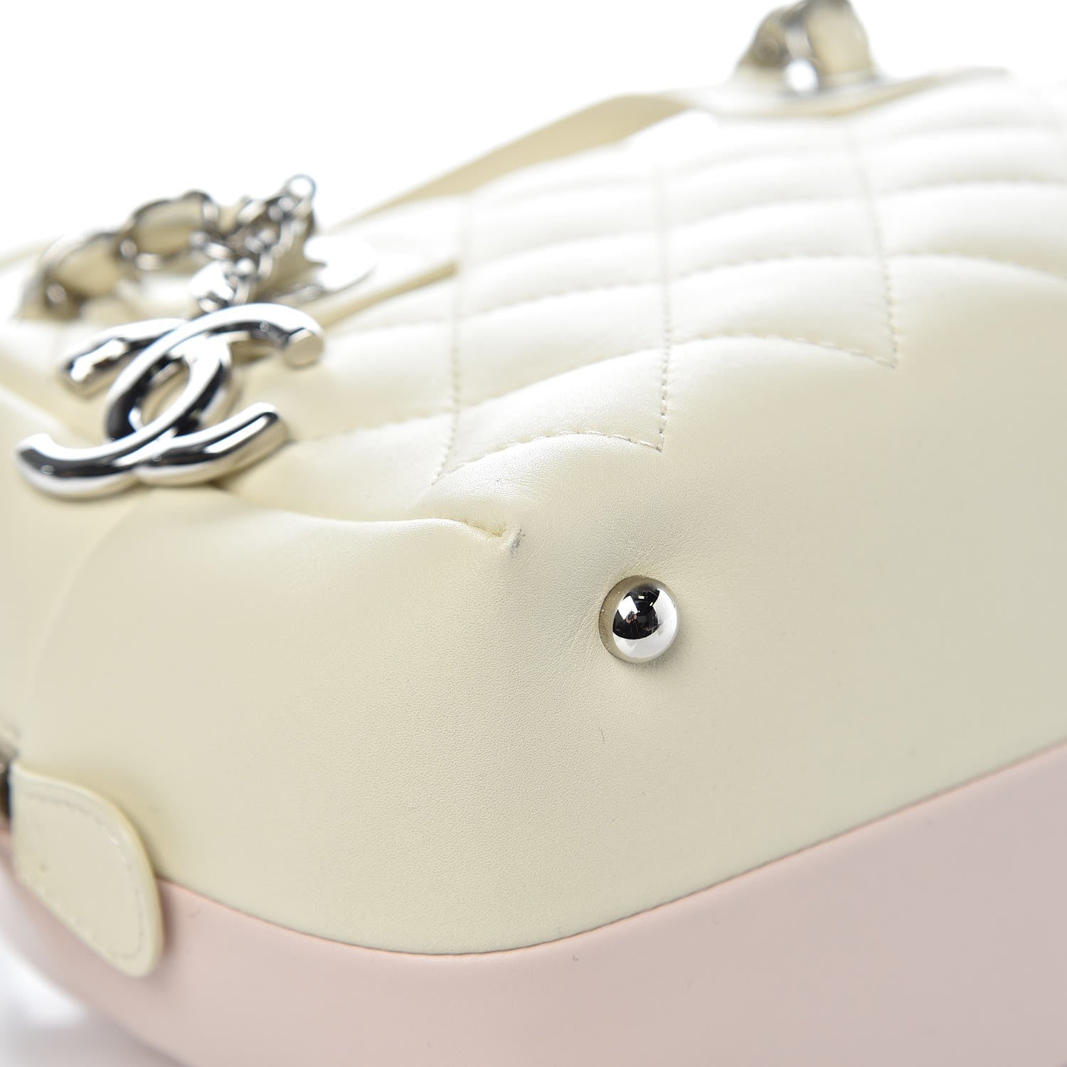Chanel Calfskin Quilted Feather Weight Bowling Bag Ivory Light Pink 10 of 11