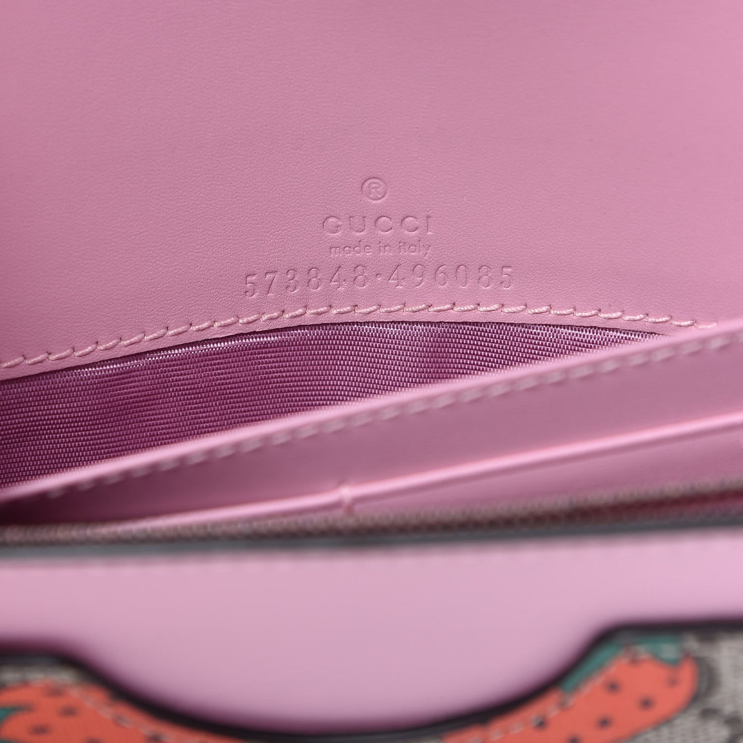 GG Supreme Monogram Strawberry Chain Wallet