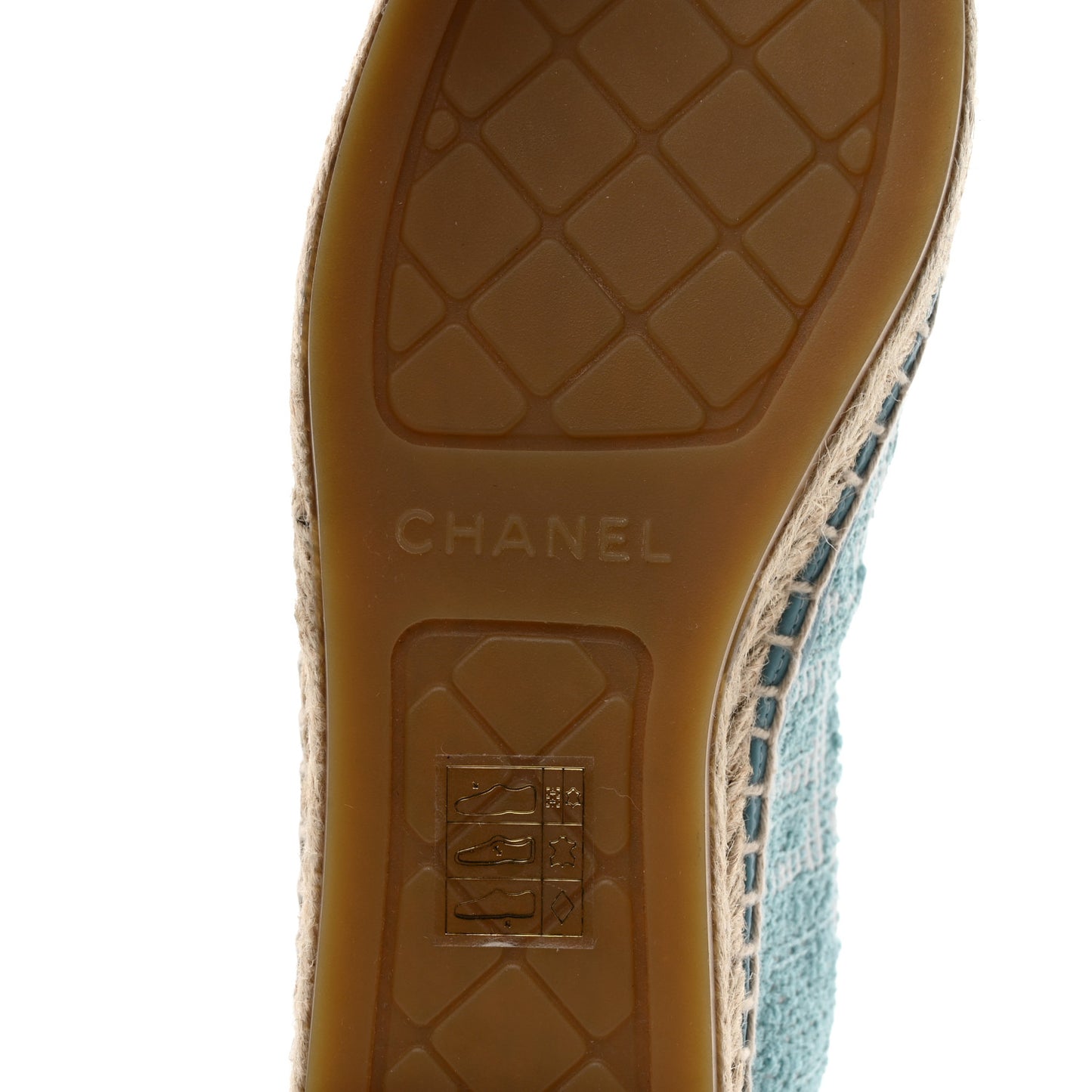 Tweed Grosgrain CC Print Espadrilles 38 Turquoise White