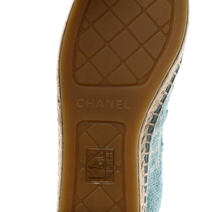 Chanel Tweed Grosgrain CC Print Espadrilles 38 Turquoise White 7 of 9